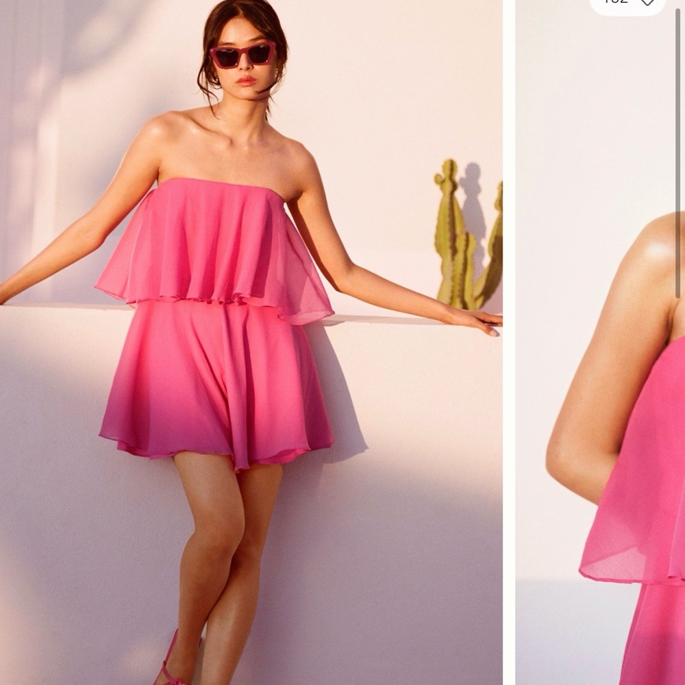 Pink Strapless Ruffled Romper
